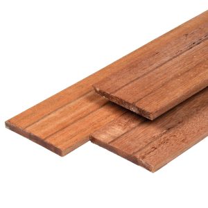 Keruing hardhout plank 1,5 x 14,0 x 425 cm kunstmatig gedroogd, geschaafd, 1 zijde 2 V-groeven, 4 ronde hoeken