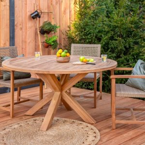 Tuintafel teak rond met kruispoot diameter 150 cm