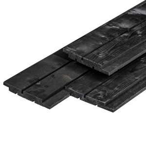 NE vuren channelsiding 1,8 x 14,5 x 420 cm, gedroogd, zwart gespoten, geschaafd, 1 zijde 1 groef, 1 zijde 2 groeven