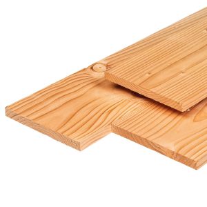 Douglas plank 1,9 x 19,0 x 500 cm, gedroogd, geschaafd, scherpkantig