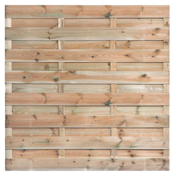 Tuinscherm Erica, groen geïmpregneerd grenen, RVS-geschroefd, horizontaal, 19-planks (15+4) 180 x 180 cm