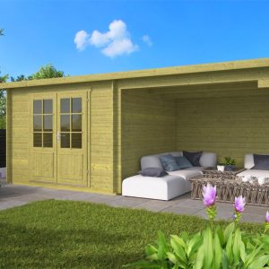 Blokhut - Tuinhuis Chappo | 28 mm | vuren groen geïmpregneerd