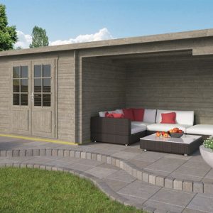 Blokhut - Tuinhuis Freddy | 28 mm | vuren grijs geïmpregneerd