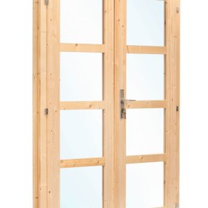 Dubbele deur+kozijn, vuren, enkel glas D1