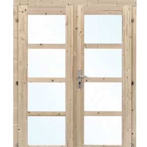 Dubbele deur+kozijn enkel glas D1 | grijs geïmpregneerd