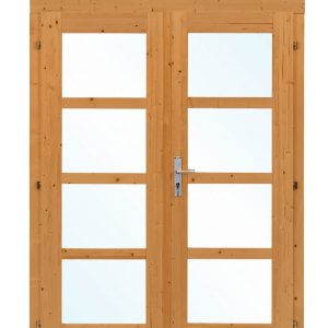 Dubbele deur+kozijn enkel glas D1 | bruin geïmpregneerd
