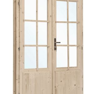 Dubbele deur+kozijn enkel glas D3 | grijs geïmpregneerd