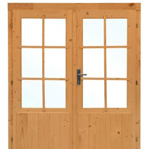 Dubbele deur+kozijn enkel glas D3 | bruin geïmpregneerd