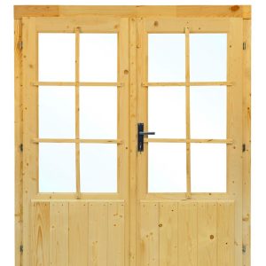 Dubbele deur+kozijn enkel glas D3 | honinggeel geïmpregneerd