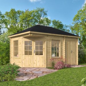 Blokhut - Tuinhuis Agnes | 44 mm | vuren grijs geïmpregneerd