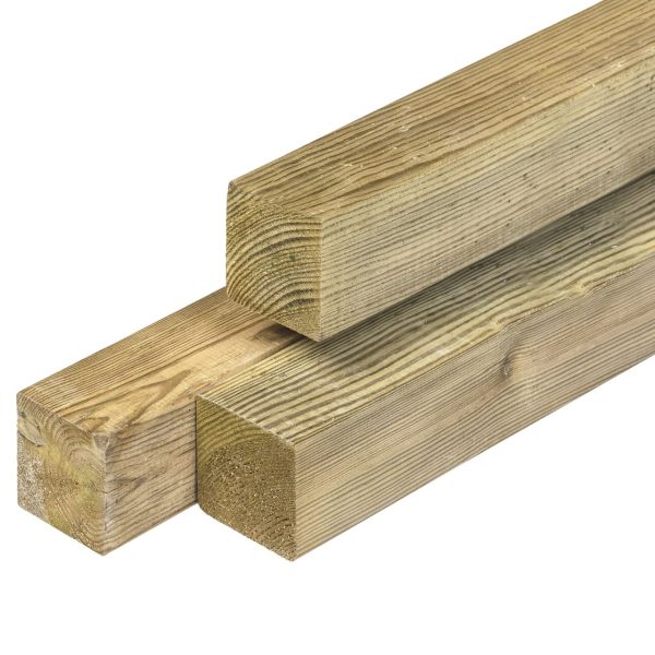 Grenen paal 6,8 x 6,8 x 180 cm, vers, groen geïmpregneerd, geschaafd, 4 ronde hoeken