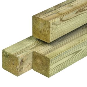 Grenen paal 8,8 x 8,8 x 270 cm, vers, groen geïmpregneerd, geschaafd, 4 ronde hoeken