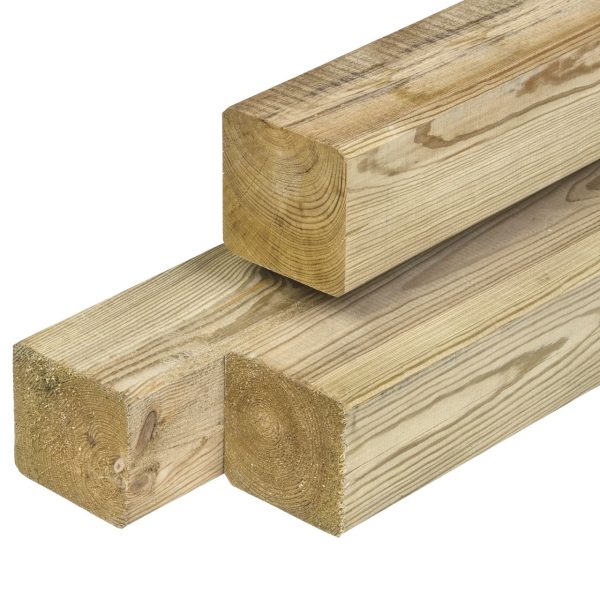 Grenen paal 8,8 x 8,8 x 270 cm, vers, groen geïmpregneerd, geschaafd, 4 ronde hoeken