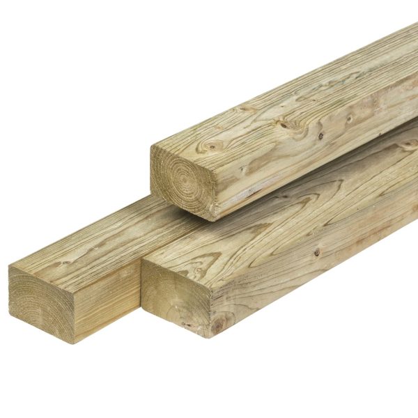 NE vuren regel 4,5 x 7,0 x 240 cm, vers, groen geïmpregneerd, geschaafd, 4 ronde hoeken