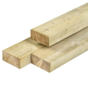 NE vuren regel 4,5 x 9,5 x 270 cm, gedroogd, groen geïmpregneerd, geschaafd, 4 ronde hoeken