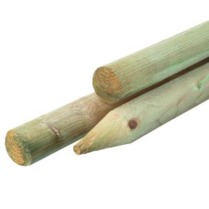 Grenen pallisade Ø 6,0 x 250 cm, groen geïmpregneerd, gepunt, rond gefreesd, gekruind