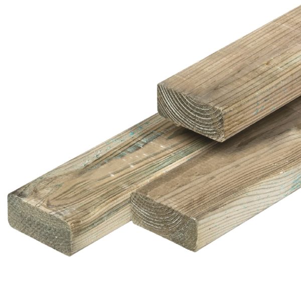 Grenen ligger 3,5 x 11,5 x 400 cm, groen geïmpregneerd, geschaafd, 4 ronde hoeken