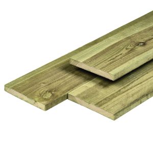 Grenen plank 1,6 x 14,0 x 270 cm, vers, groen geïmpregneerd, geschaafd, 4 ronde hoeken