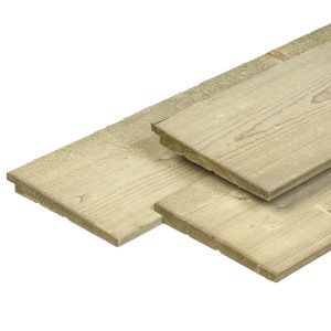 NE vuren zweeds rabat 1,1/2,2 x 19,5 x 240 cm, gedroogd, groen geïmpregneerd, 3 zijden geschaafd, 1 zijde fijnbezaagd, scherpkantig, 1 zijde 2 groeven