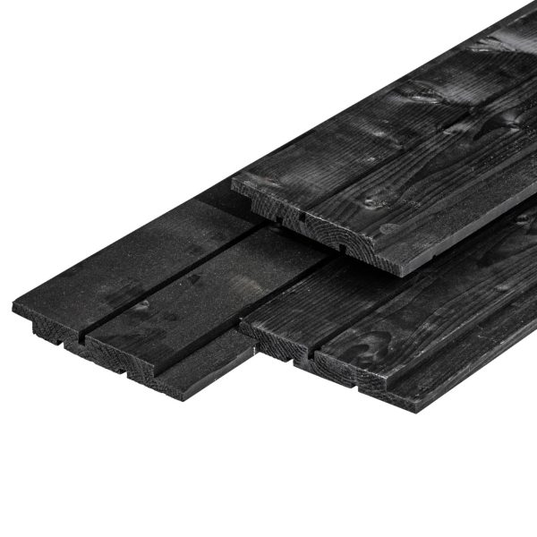 NE vuren channelsiding 1,8 x 14,5 x 420 cm, gedroogd, zwart gespoten, geschaafd, 1 zijde 1 groef, 1 zijde 2 groeven