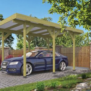 Carport Enkel/Aanbouw met PVC dakplaten grenen groen geïmpregneerd L500 x B300 cm