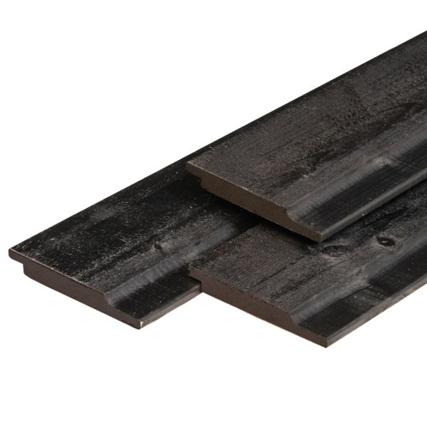 NE vuren halfhouts rabat 1,9 x 14,5 x 420 cm, gedroogd, zwart gespoten, geschaafd