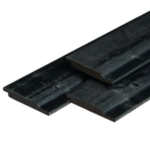 NE vuren halfhouts rabat 1,9 x 14,5 x 420 cm, gedroogd, zwart gespoten, geschaafd
