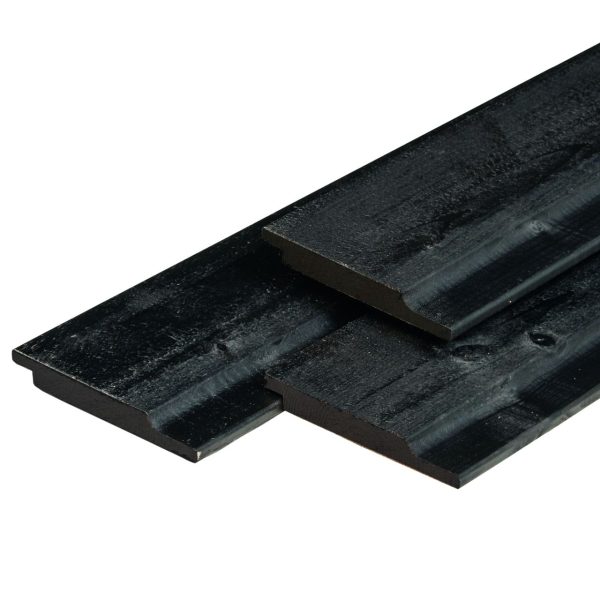 NE vuren halfhouts rabat 1,9 x 14,5 x 420 cm, gedroogd, zwart gespoten, geschaafd