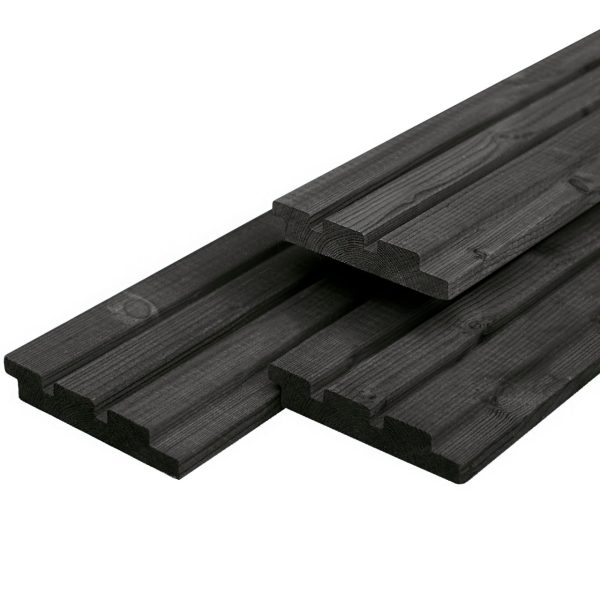 ME vuren triple profiel 2,2 x 14,0 x 360 cm, gedroogd, zwart gespoten, geschaafd
