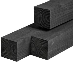 Douglas paal 9,0 x 9,0 x 300 cm, vers, zwart geïmpregneerd, fijnbezaagd, scherpkantig