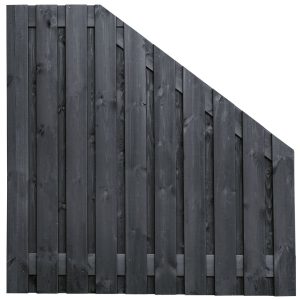 Tuinscherm Stuttgart verloop, zwart gespoten vuren, RVS-geschroefd, 21-planks (19+2) 180 x 180/90 cm