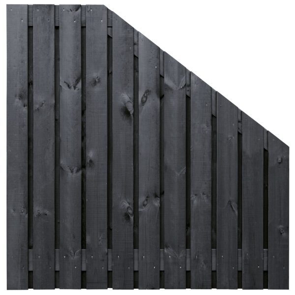 Tuinscherm Dresden verloop, zwart gespoten vuren, RVS-geschroefd, 23-planks (21+2) 180 x 180/90 cm