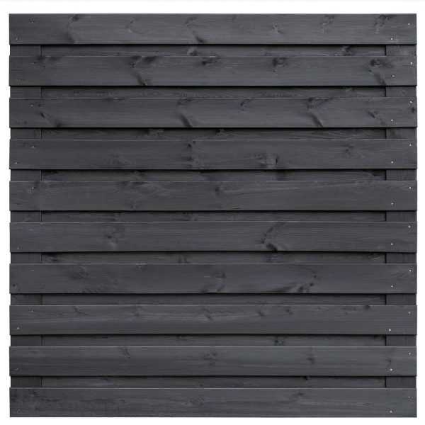 Tuinscherm Kassel, zwart gespoten vuren, RVS-geschroefd, 21-planks (19+2) 180 x 180 cm