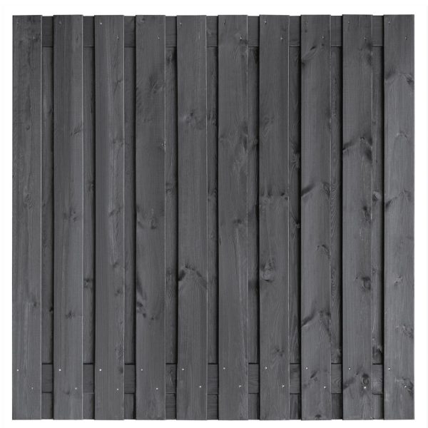 Tuinscherm Hengelo, zwart geïmpregneerd grenen, RVS-geschroefd, 21-planks (19+2) 180 x 180 cm
