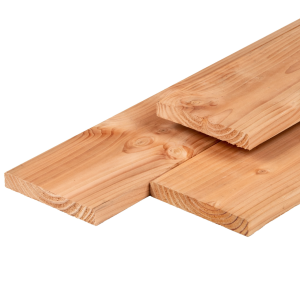 Douglas vlonderplank 2,8 x 19,5 x 400 cm, gedroogd, 3 zijden geschaafd, 1 zijde fijnbezaagd, 1 zijde vellingkant