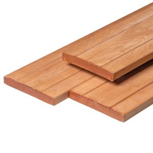 Bangkirai hardhout vlonderplank 2,8 x 19,0 x 275 cm kunstmatig gedroogd, geschaafd, 1 zijde 2 V-groeven