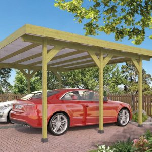 Carport Dubbel met PVC dakplaten vuren groen geïmpregneerd L500 x B600 cm