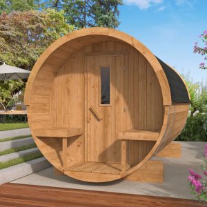 Saunabarrel | Ø205 x 300 cm | 42 mm | Thermowood | met ½ panorama raam