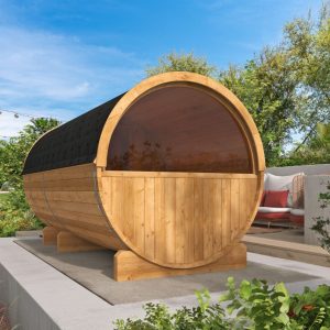 Saunabarrel | Ø205 x 400 cm | 42 mm | Thermowood | met ½ panorama raam