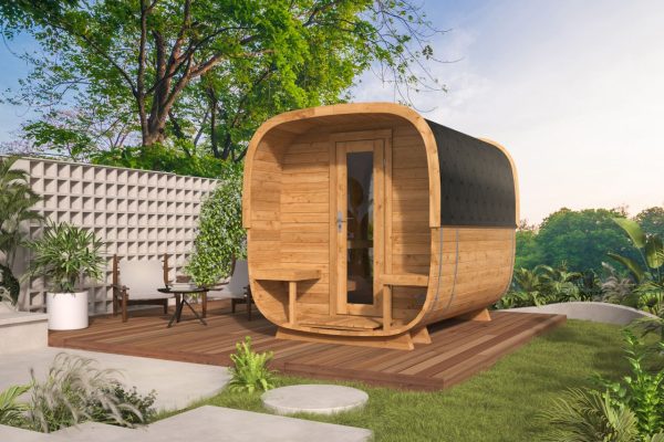 Sauna cube Rovaniemi 280 cm | 42 mm | Thermowood | met ½ panorama raam