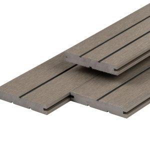 PuraDock composiet vlonderplank 2,2 x 14,6 x 390 cm, light grey, massief, 1 zijde 1 groef, 1 zijde 2 groeven, fijne houtnerf, clip systeem