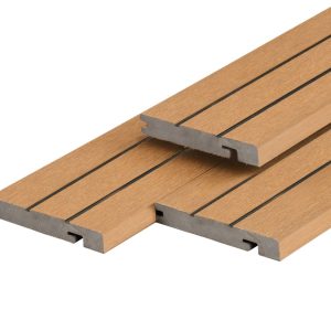PuraDock composiet eindprofiel 2,2 x 14,6 x 290 cm, cedar, massief, 1 zijde 1 groef, 1 zijde 2 groeven, clip systeem