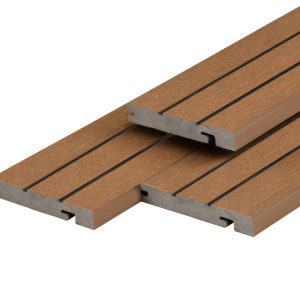 PuraDock composiet eindprofiel 2,2 x 14,6 x 290 cm, teak, massief, 1 zijde 1 groef, 1 zijde 2 groeven, clip systeem