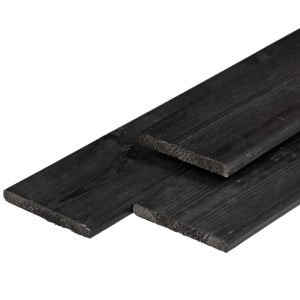 ME vuren plank 1,6 x 14,0 x 195 cm, gedroogd, zwart gespoten, geschaafd, 4 ronde hoeken