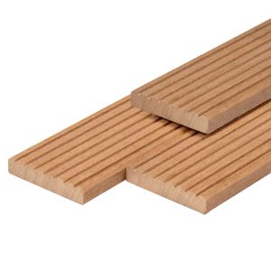 Bangkirai hardhout vlonderplank 2,5 x 14,5 x 430 cm kunstmatig gedroogd, geschaafd, 1 zijde 7 groeven